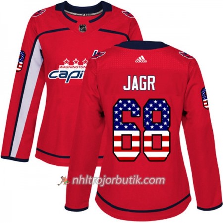 Dame Ishockey Washington Capitals Tröja Jaromir Jagr 68 Adidas 2017-2018 Röd USA Flag Fashion Authentic